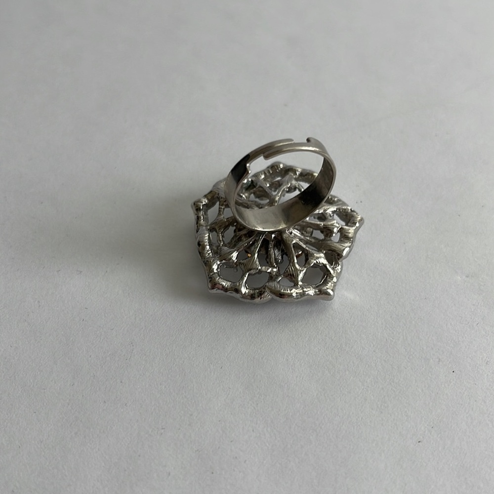 Large Iridescent Rhinestone Flower Adjustable Ring - Picture 3 of 3